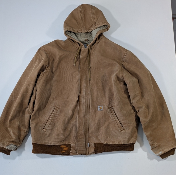 Distressed FR Carhartt Active Hooded Jacket Duck Canvas Brown Men's Size XLT - Picture 4 of 15